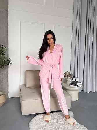 Женский стильный домашний велюровый комплект тройка Одесса
