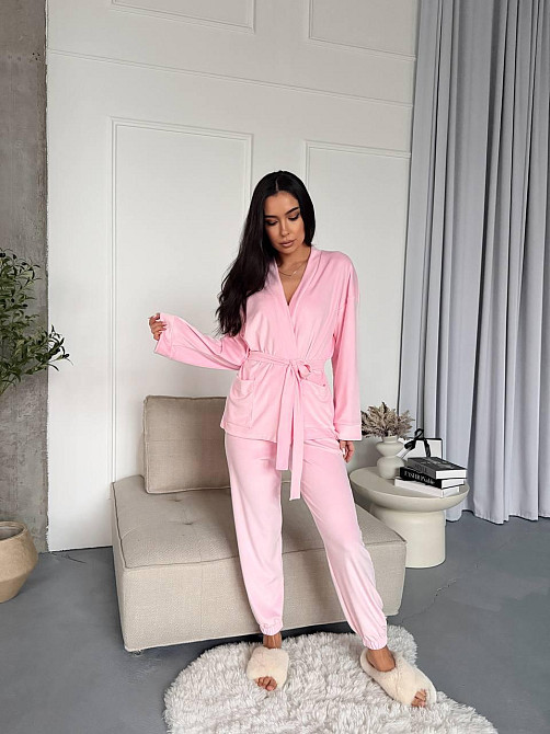 Женский стильный домашний велюровый комплект тройка Одесса - изображение 3