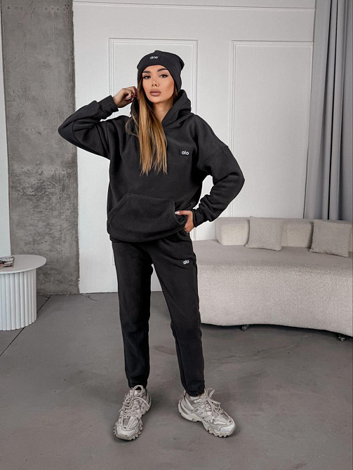 Жіночий стильний теплий костюм із флісу полар із шапкою Графіт, 46/48 Одеса - фото 1