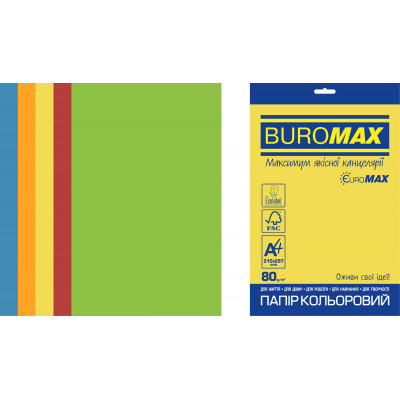 Бумага Buromax А4, 80g, INTENSIVE, 5colors, 250sh, EUROMAX (BM.27213250E-99) Винница - изображение 1