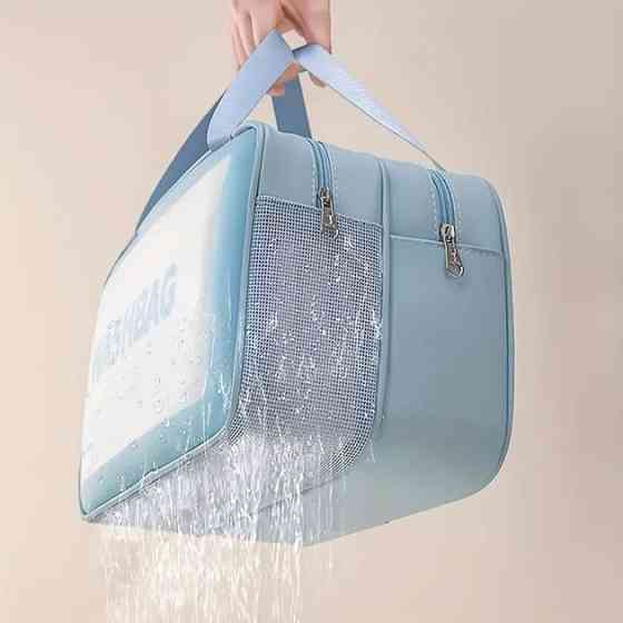 Косметичка из искусственной кожи на 2 отделения в ванную для сухих и влажных вещей, голубая Каменец-Подольский