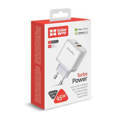 Зарядное устройство ColorWay Power Delivery Port PPS USB (Type-C PD+ USB QC3.0) (45W) white (CW-CHS042PD-WT) Винница