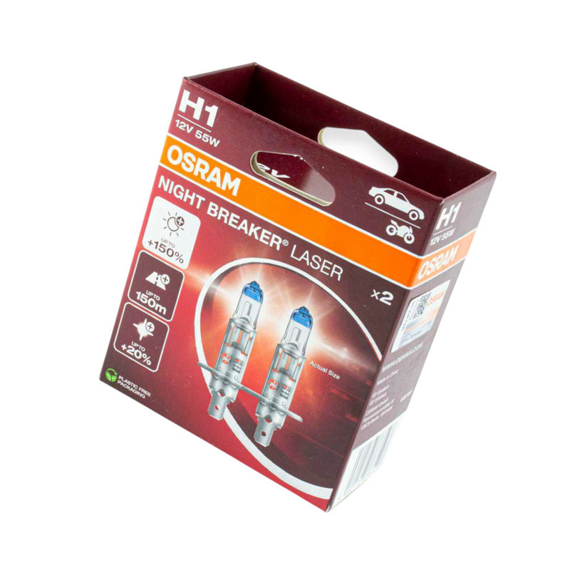 Автолампа 12V 55 W OSRAM Night Breaker Lazer 150% (пара) картон H1 Мукачево - фото 1