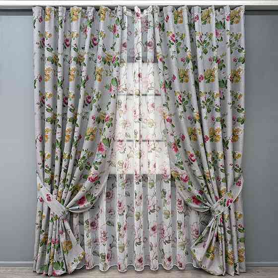 Комплект штор VR-Textil Льон Прованс 150х270 2шт і Тюль 500х270 2083ш-1867т Різнобарвний 71-204/4 Київ