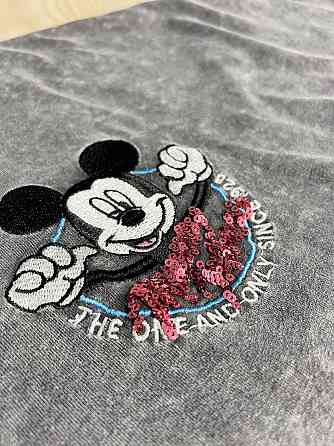 Футболка женская A-N 26030 вареная тай-дай оверсайз с вышивкой Mickey Mouse, серый, one size Одесса