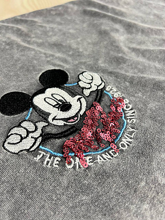 Футболка жіноча A-N 26030 варена тай-дай оверсайз з вишивкою Mickey Mouse, сірий, one size Одеса - фото 3