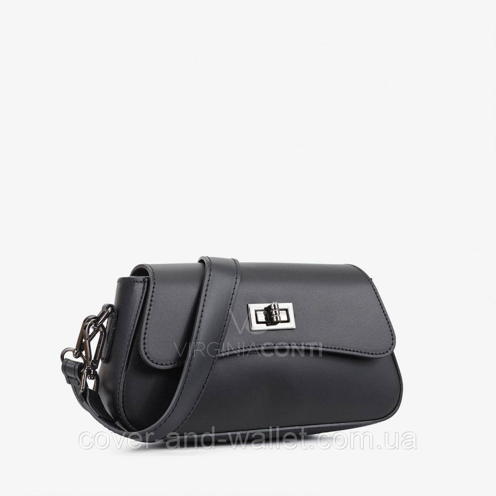 Елегантна каркасна жіноча сумочка з італійської шкіри чорного кольору Virginia Conti Київ - фото 9