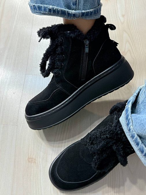 Ботинки женские Hengji 307-5 натуральная замша утепленные на высокой подошве черные, 40, 25 см Киев - изображение 14