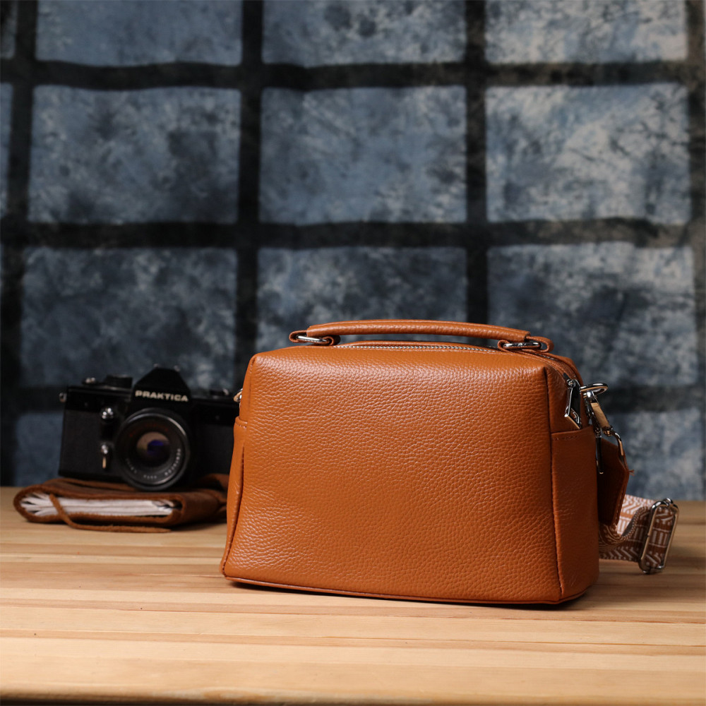 Жіноча сумка з натуральної шкіри з подвійним внутрішнім простором Vintage 22921 Рудий Київ - фото 10