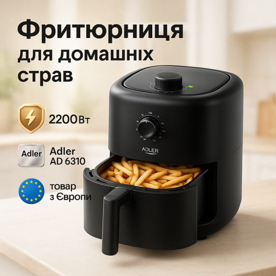 Безмасляная фритюрница с таймером Adler AD 6310 2200Вт 3Л, Фритюрница мультипечь для картофеля фри HD-32 Львов