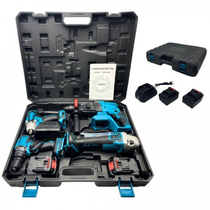 Набор аккумуляторных инструментов 4 в 1 в кейсе Болгарка + Шуруповерт +Гайковерт+перфоратор (синий) Одесса - изображение 2