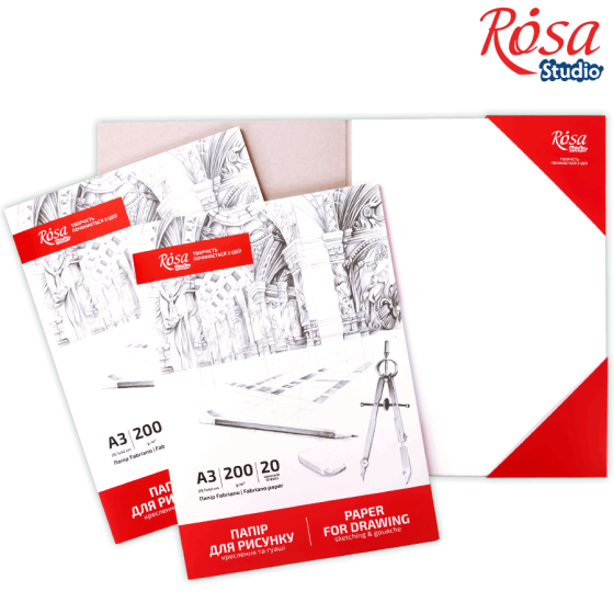 Папка для рисунку та креслення А3 (29,7х42см) 20арк дрібне зерно 200г/м2 ROSA Studio Київ
