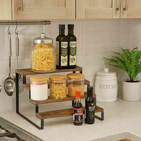 Полка для кухни и ванной комнаты многоярусная на 4 ступени деревянная,стойка ступенчатая для банок специй Каменец-Подольский