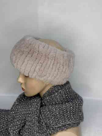 Хутряна пов'язка на голову жіноча із кролика Бежевий Харків