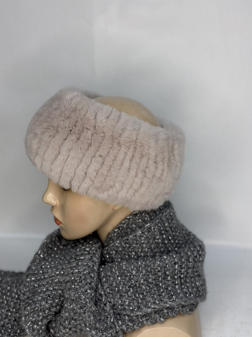 Хутряна пов'язка на голову жіноча із кролика Бежевий Харків - фото 2