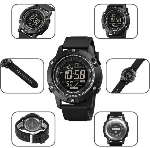 Чоловічий спортивний наручний годинник Skmei 1762 водонепроникні (Чорні) Вінниця - фото 11