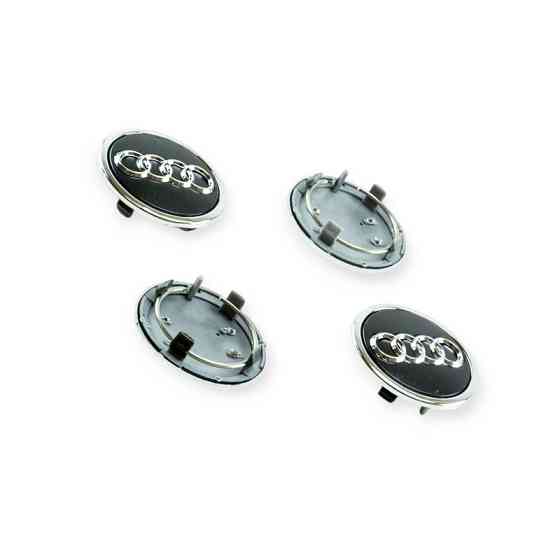 Ковпачок-заглушка Аudi 57/69 мм чорні (к-кт 4 шт) з кільцем, хром обідок диска Мукачево