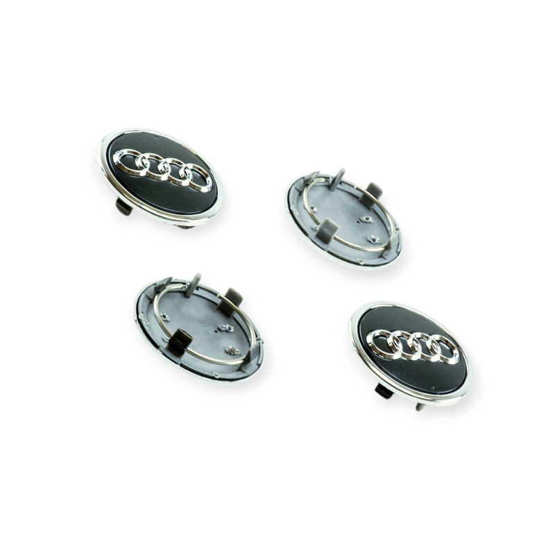 Ковпачок-заглушка Аudi 57/69 мм чорні (к-кт 4 шт) з кільцем, хром обідок диска Мукачево - фото 1