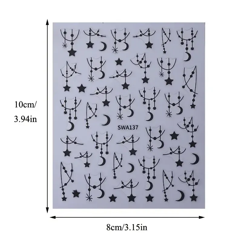 3D наклейки для ногтей в бохо стиле — луна, звезды, цепочки, черные + серебряные (2 листа) Киев - изображение 4