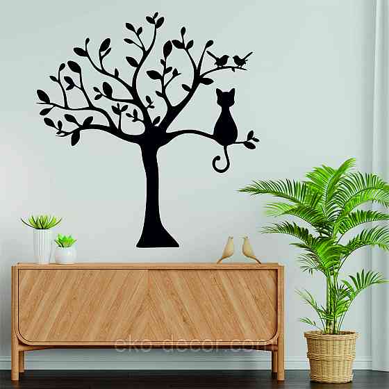 Декоративное настенное Панно «Кот на дереве» Декор на стену 70*66 см, Черный Киев