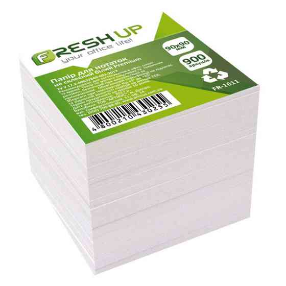 Блок паперу для нотаток "Fresh Up" FR-1611 Premium 90х90х900 листов, не клеєний білий,, шт Київ