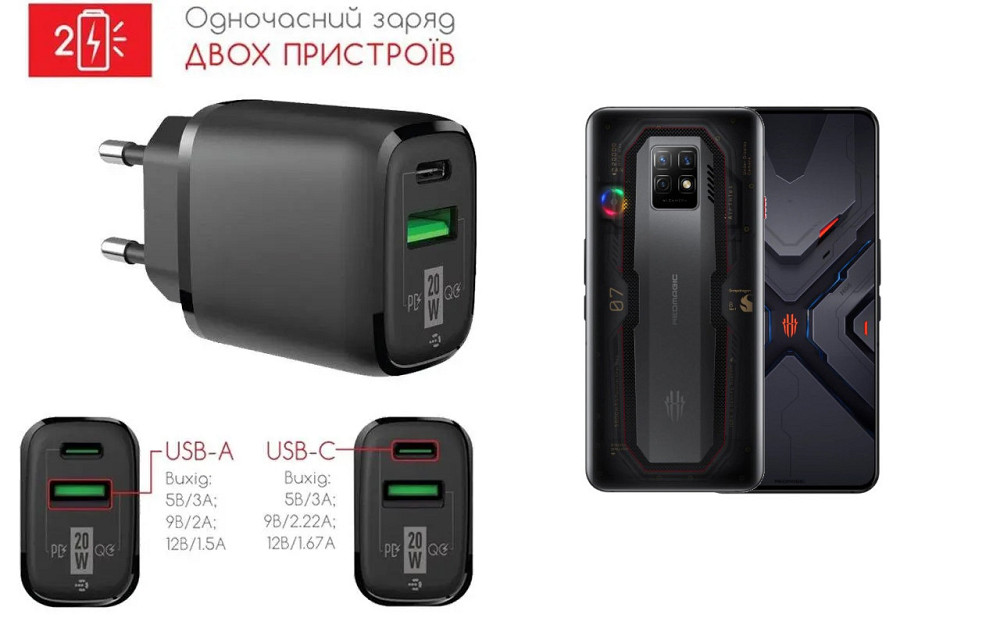 Мережевий зарядний пристрій для ZTE Nubia Magic 7 Pro, 20W 3A, Quick Charge 3.0 Київ - фото 1