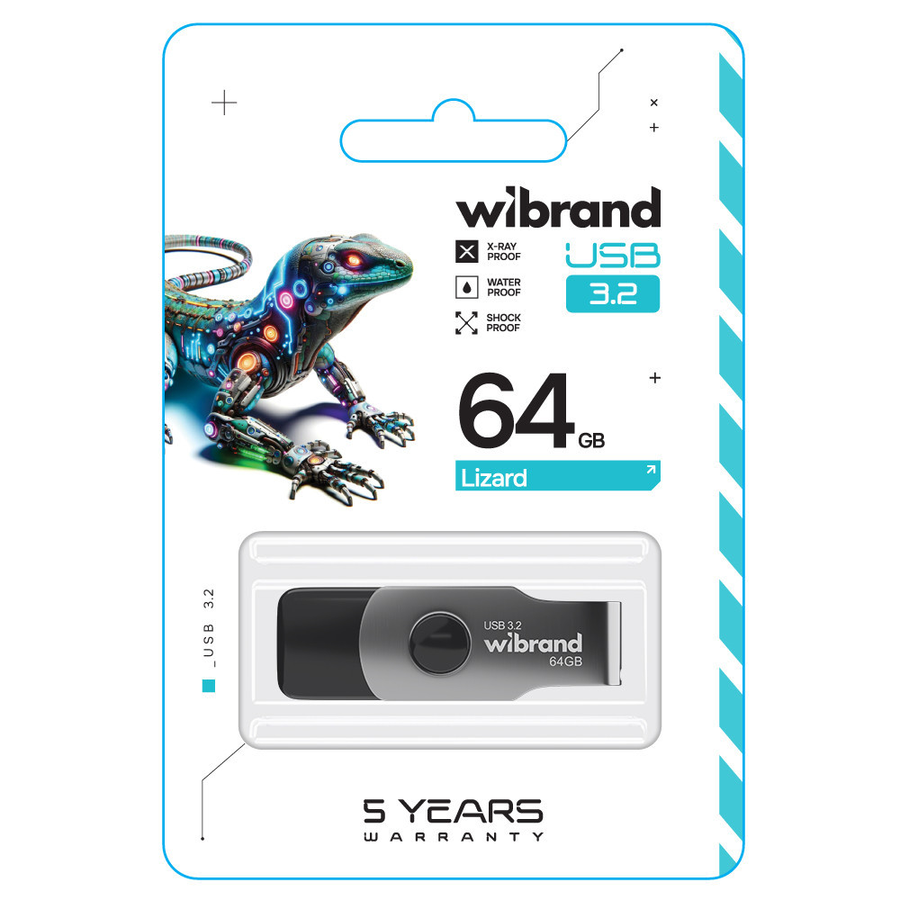 Флеш-накопитель Wibrand USB 3.2 Gen1 Lizard 64GB Black Киев - изображение 2