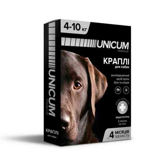 Капли Unicum Premium (Уникум Премиум) от блох и клещей для собак весом 4-10 кг (упаковка 3 пипетки) Винница