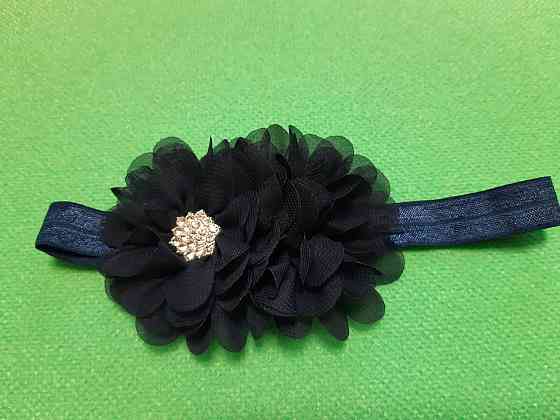 Детская темно-синяя повязка с цветком - размер универсальный (на резинке), цветок 10см Киев