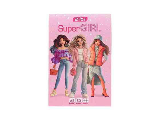 Блокнот 50арк. планшет SUPER GIRL A5 клітинка, картон.обкл. ZB.12651-10 ТМ ZIBI Київ