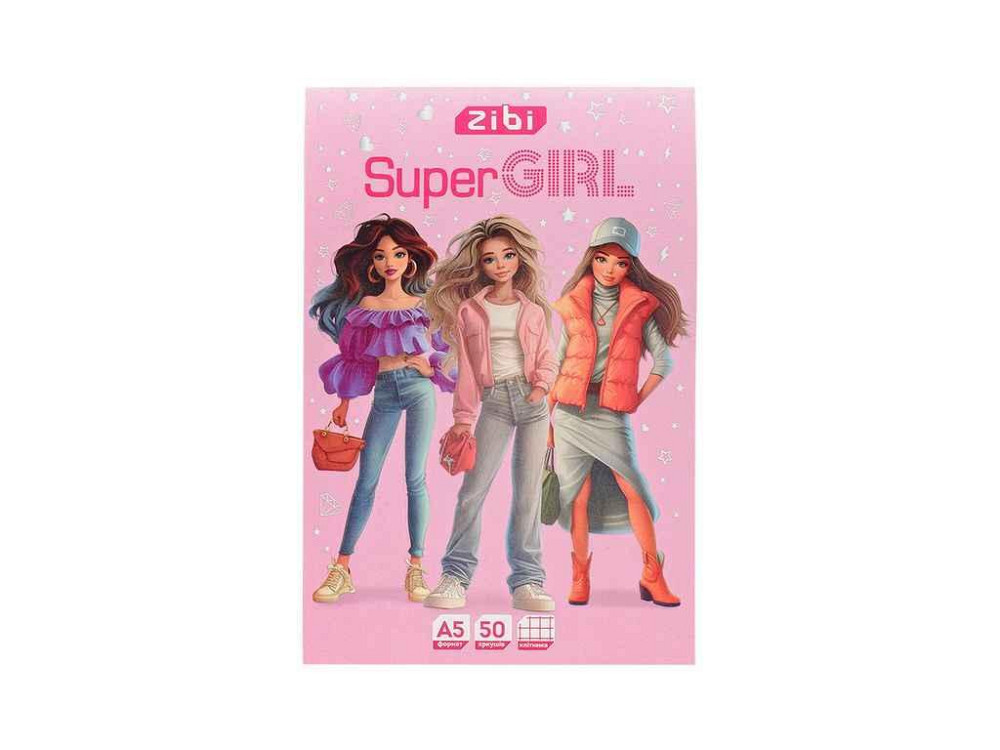 Блокнот 50арк. планшет SUPER GIRL A5 клітинка, картон.обкл. ZB.12651-10 ТМ ZIBI Київ - фото 1
