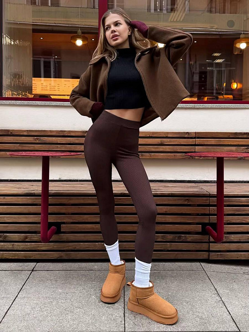 Женские теплые базовые лосины без боковых швов турецкий рубчик на флисе Шоколад, 42/44 Одесса - изображение 3