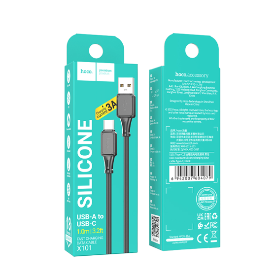 Кабель HOCO X101 Assistant silicone charging data cable Type-C Black Одесса