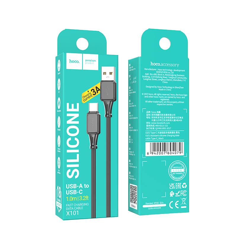 Кабель HOCO X101 Assistant silicone charging data cable Type-C Black Одесса - изображение 2