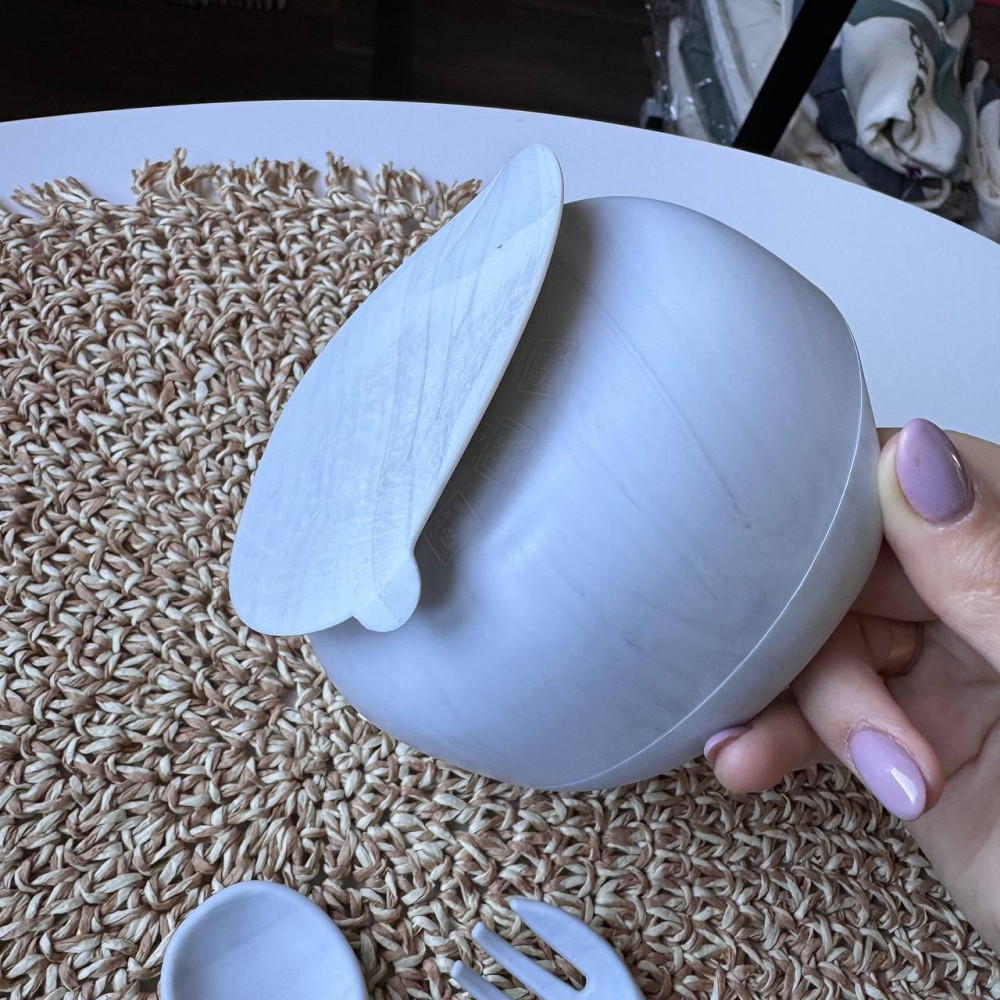 Набор детской силиконовой посуды для детей удобная силиконовая посуда на присосках 9 предметов белый мрамор Киев - изображение 6