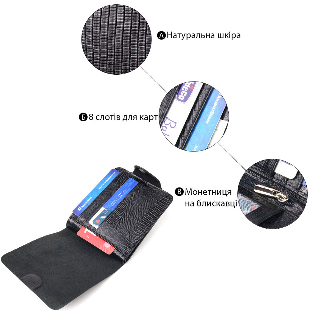 Портмоне для мужчин в два сложения из натуральной фактурной кожи Черное (CANPELLINI) Киев - изображение 8