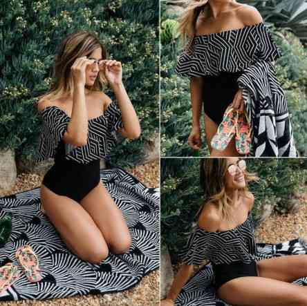 Купальник цельный женский черно-белый Киев