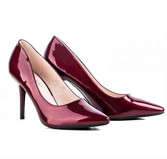 Жіночі Бордові Туфлі на Каблуку Шпильке Лакові Класичні Човники (розміри: 36,38,40) — 3-5 Дніпро