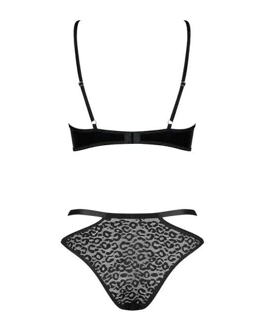 Еротичний комплект під латекс зі стрепами Obsessive Bagirela 2-pcs set S/M, чорний, під леопард, бюс Львів - фото 6