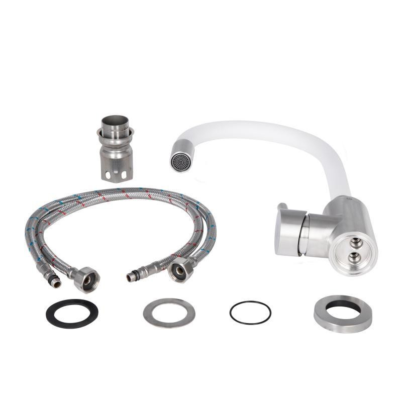 Смеситель для кухни Lidz Aria 04R-BFS U-образный гибкий White (k35) белый Киев - изображение 4