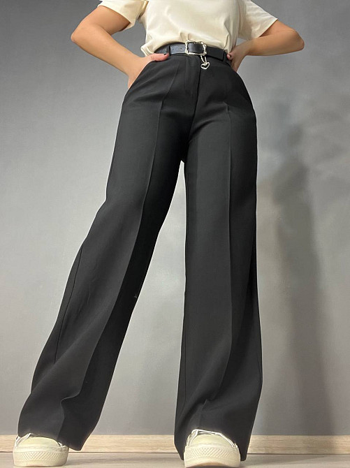 Брюки женские Yingguoxiang 1090 палаццо ровные от бедра резинка на талии с ремнем высокая посадка черные, черный, 29, 29, 83 см, 110 см Киев - изображение 8