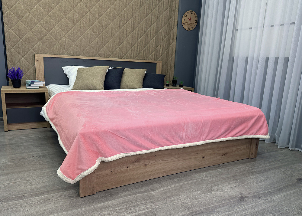 Плед двосторонній 155х200 см (+-5см) із штучною овчиною Рожевий з білим (87-061) Київ - фото 2