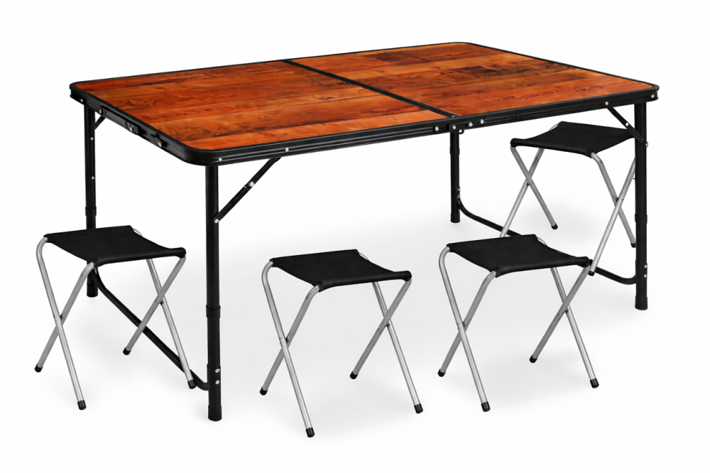 Розкладний туристичний стіл-валіза (120 х 60 см) + 4 стільці, комплект садових меблів, Коричневий (імітація дерева) Київ - фото 12