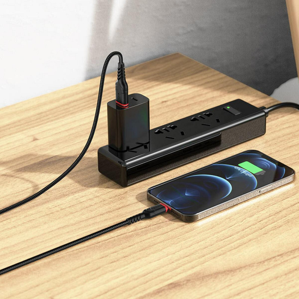 Кабель HOCO X59 USB - Lightning 2.4A, 1m, нейлон, TPE конектори, колір чорний 6931474744869 Одеса - фото 2