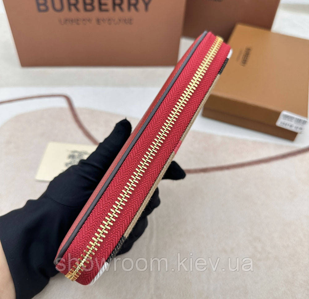 Жіночий шкіряний гаманець на блискавці Burberry (3341) red Київ - фото 3