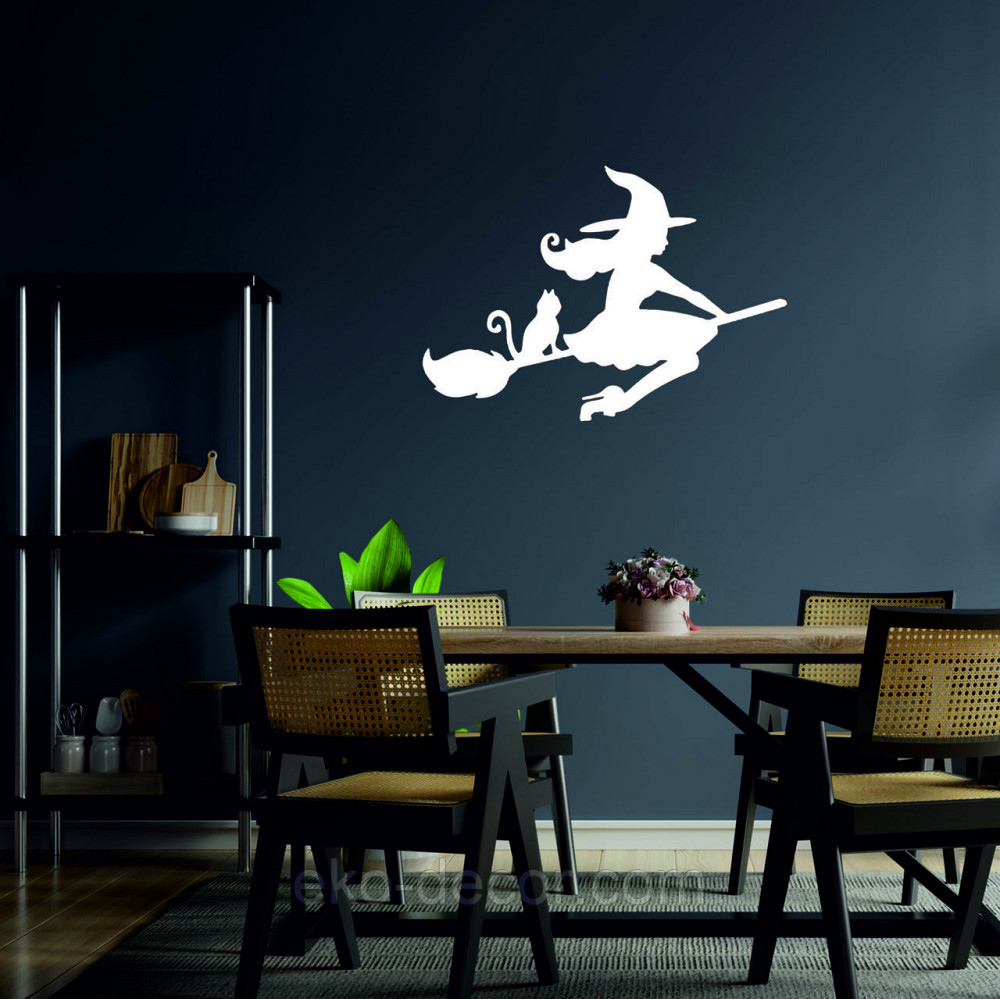 Декоративное настенное Панно «Ведьма на метле с котом», Декор на стену 110*77 см, Белый Киев - изображение 7