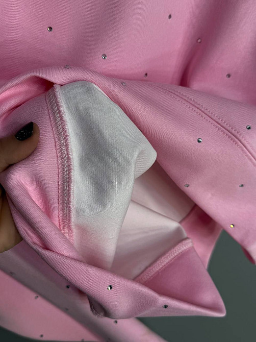 Свитшот женский W 2950 oversize с россыпью камней, розовый, one size Киев - изображение 20