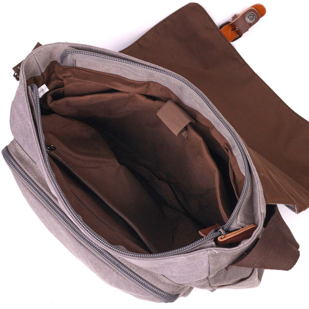 Вместительная горизонтальная мужская сумка для ноутбука из текстиля Серая (Vintage) Киев - изображение 8