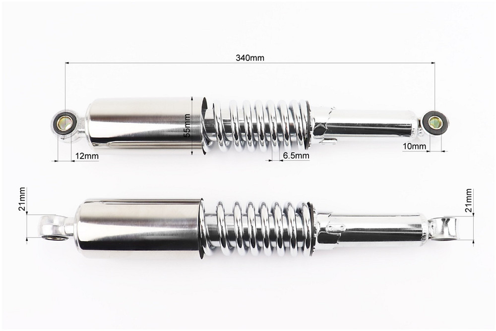 Амортизатор задній JH/CB/CG - 340мм*d55мм (втулка 12мм / втулка 10мм) зі склянкою регул., хром к-кт 2шт Киев - изображение 2