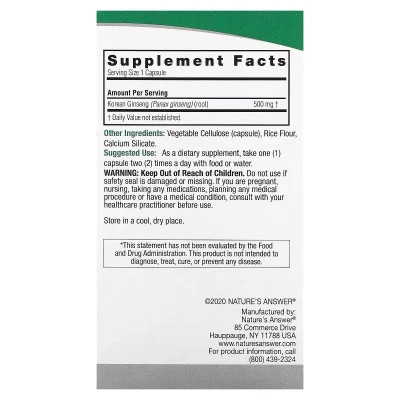 Травы Nature's Answer Корейский женьшень, 500 мг, Korean Ginseng, 50 вегетарианских ка (NTA-16234) Винница - изображение 3